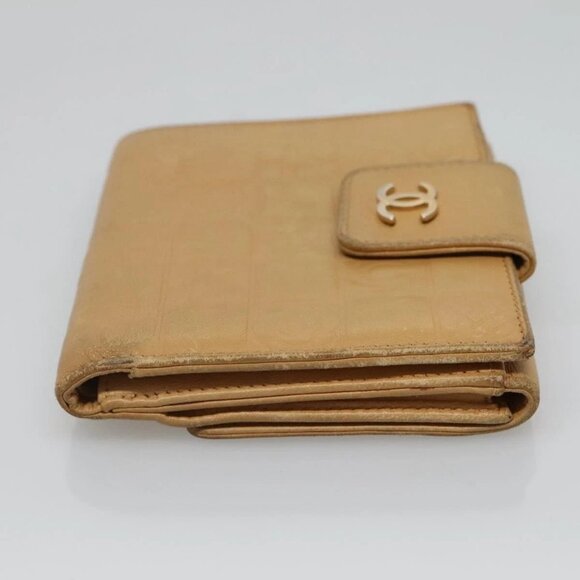 CHANEL Icon Line Bifold Wallet Leather Beige CC - Picture 4 of 16